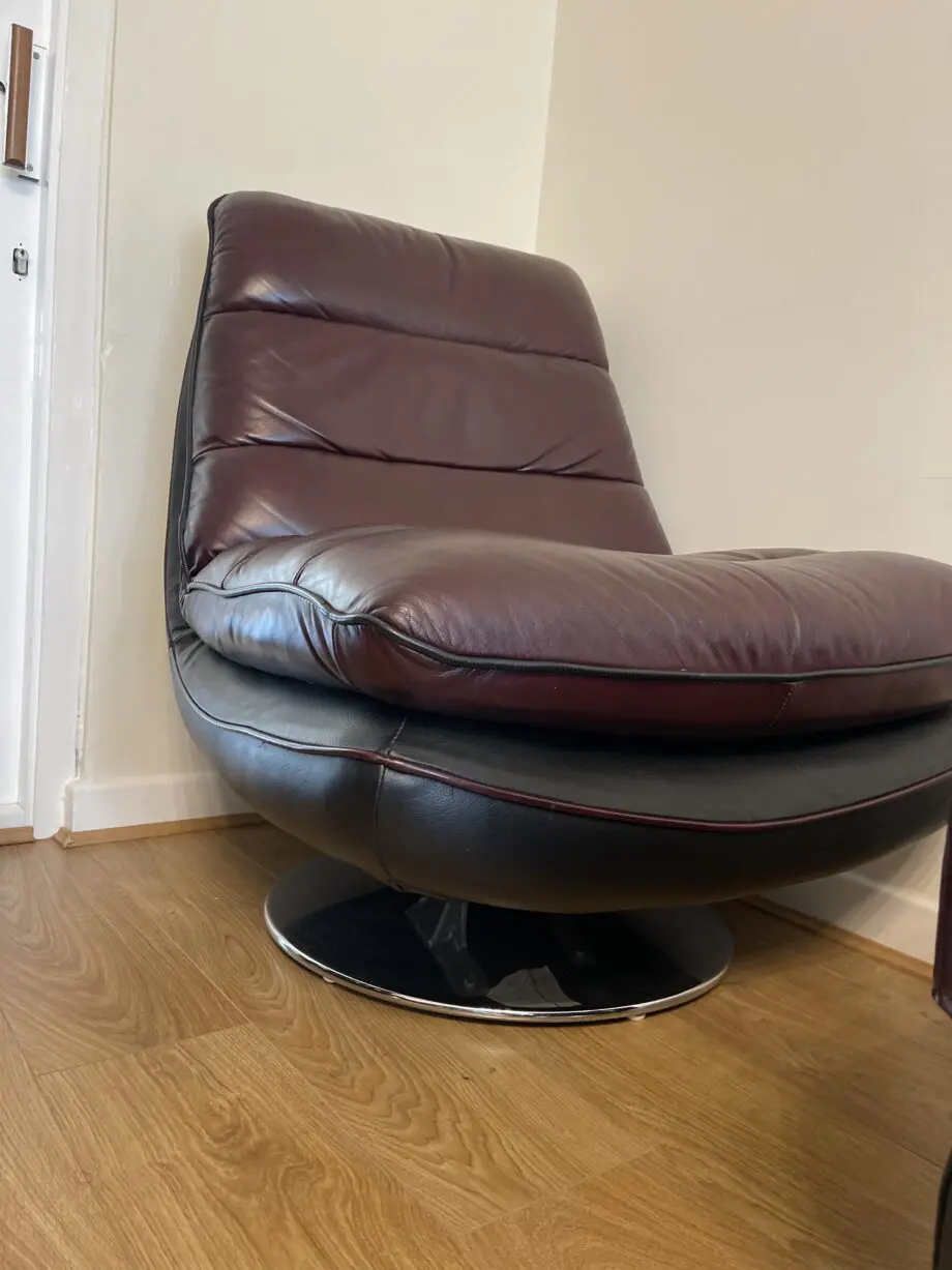 DFS large corner sofa with armchair, footstool and swivel chair in Conker colour