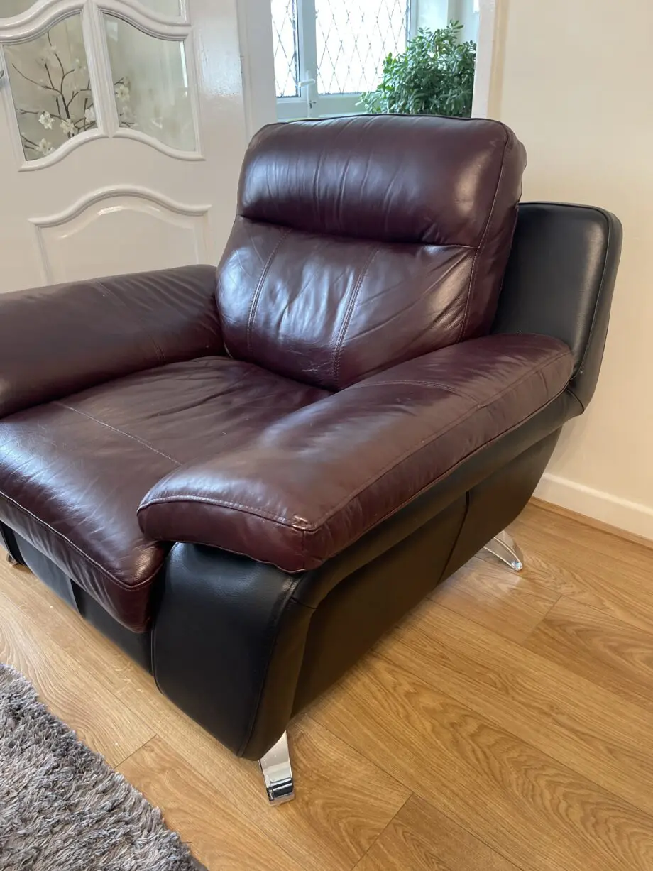 DFS large corner sofa with armchair, footstool and swivel chair in Conker colour