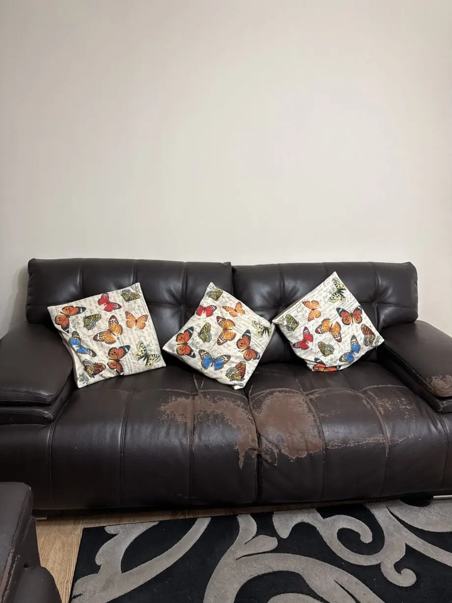 Brown leather sofa