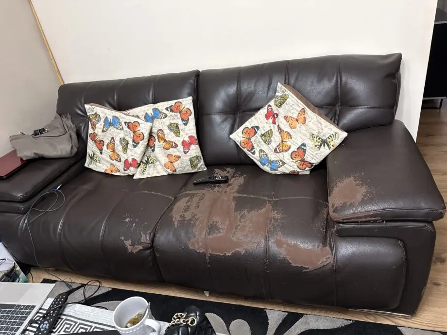 Brown leather sofa