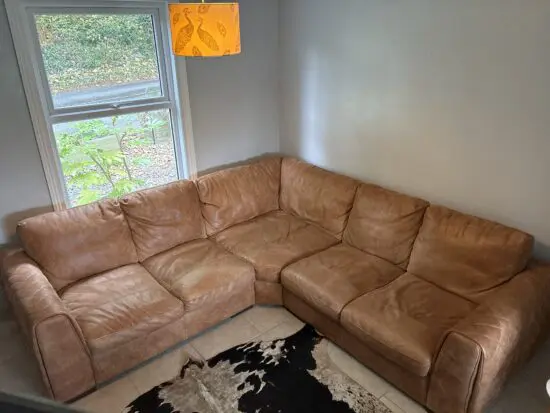 Genuine leather brown corner sofa