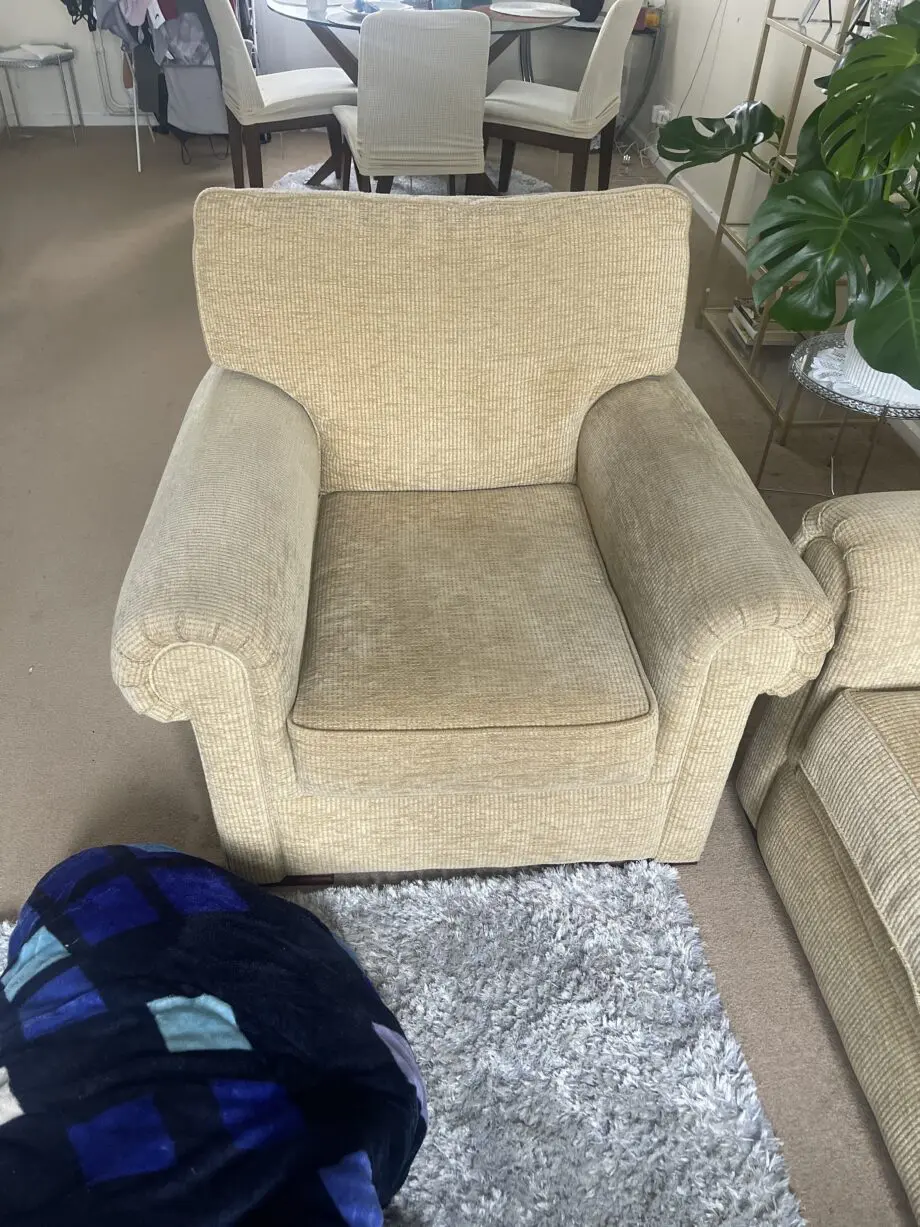 Beige sofa and pouffe