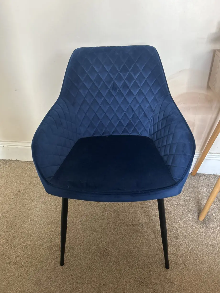 2 blue dining chairs