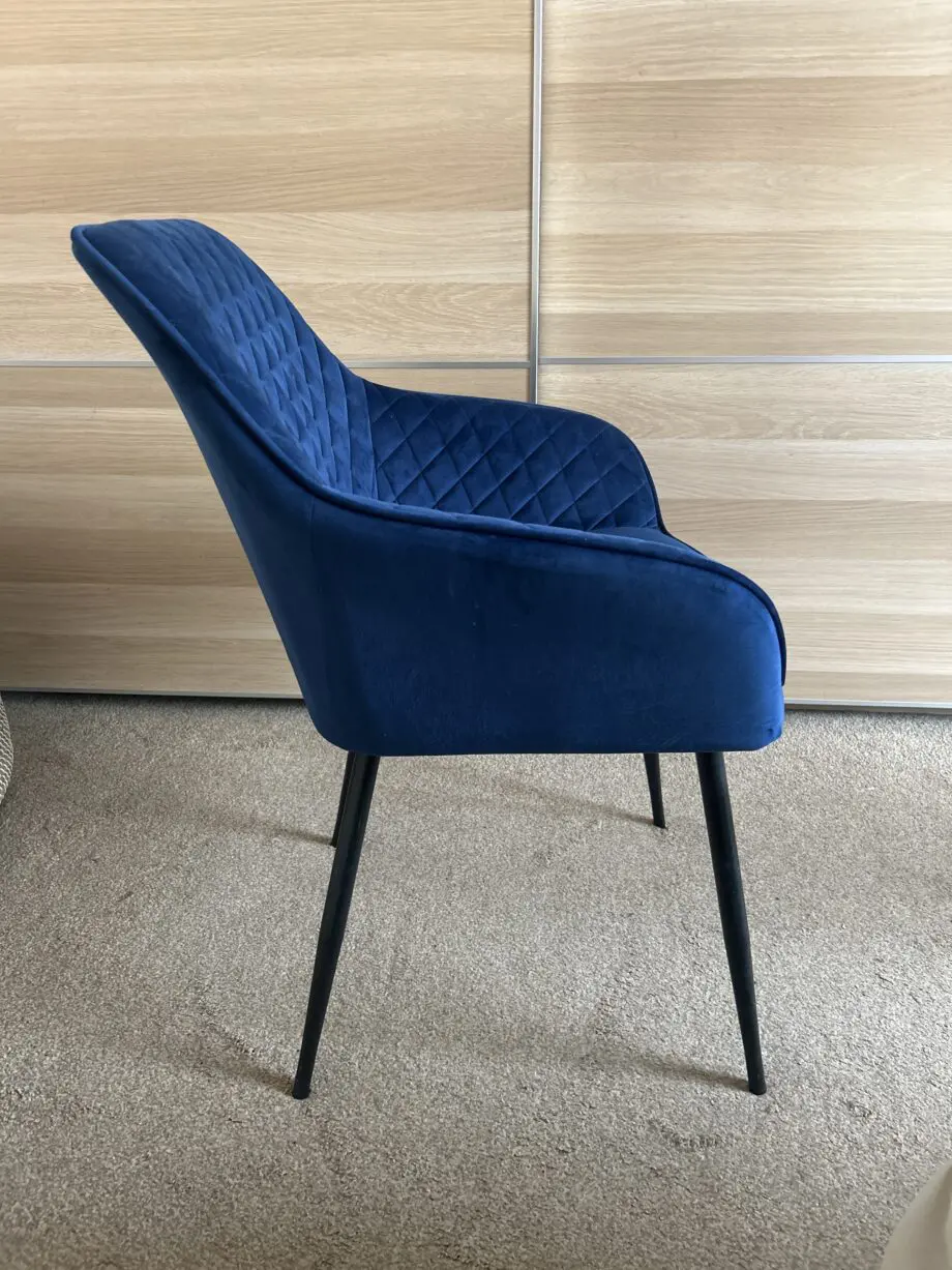 2 blue dining chairs