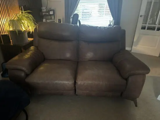 Brown leather 3 seater and 2 seater powered recliner sofa