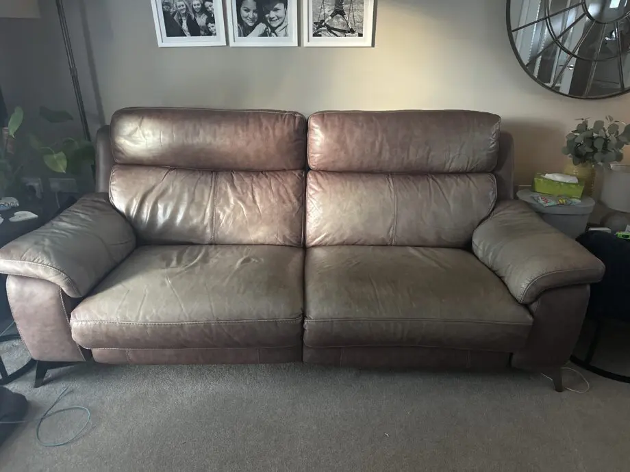 Brown leather 3 seater and 2 seater powered recliner sofa