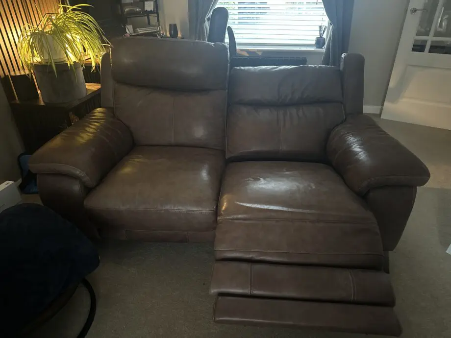 Brown leather 3 seater and 2 seater powered recliner sofa