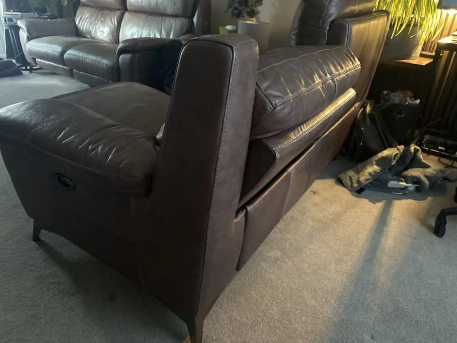 Brown leather 3 seater and 2 seater powered recliner sofa