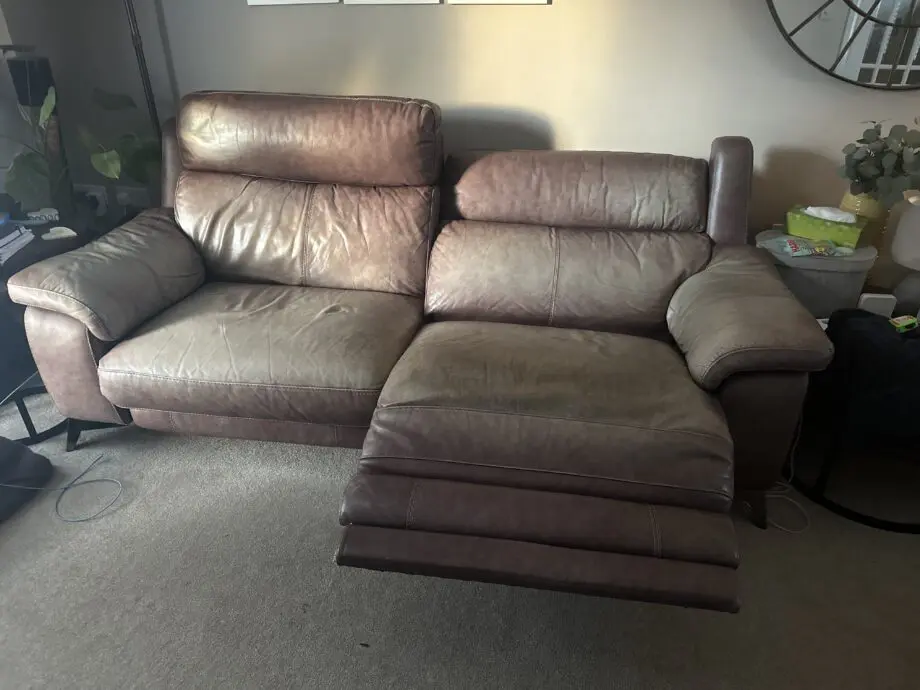 Brown leather 3 seater and 2 seater powered recliner sofa