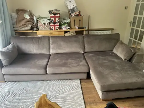 Plush DFS large chaise, chair and storage footstool