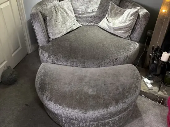 Crushed velvet grey swivel chair