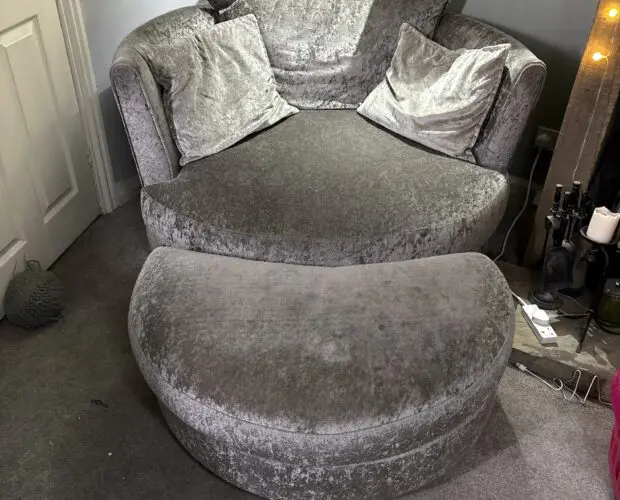 Crushed velvet grey swivel chair