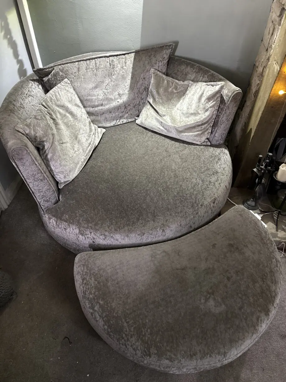 Crushed velvet grey swivel chair