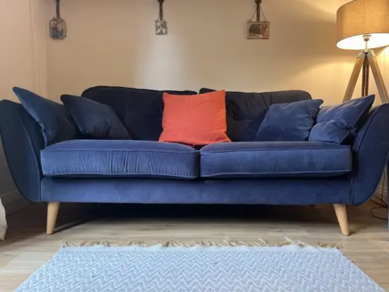 DFS French Connection Navy blue velvet sofa