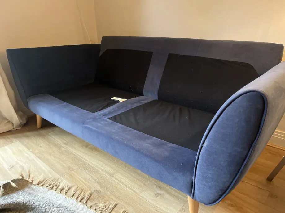 DFS French Connection Navy blue velvet sofa