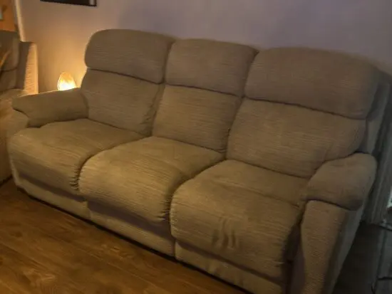 3 seater recliner sofa & arm chair with poof foot stool