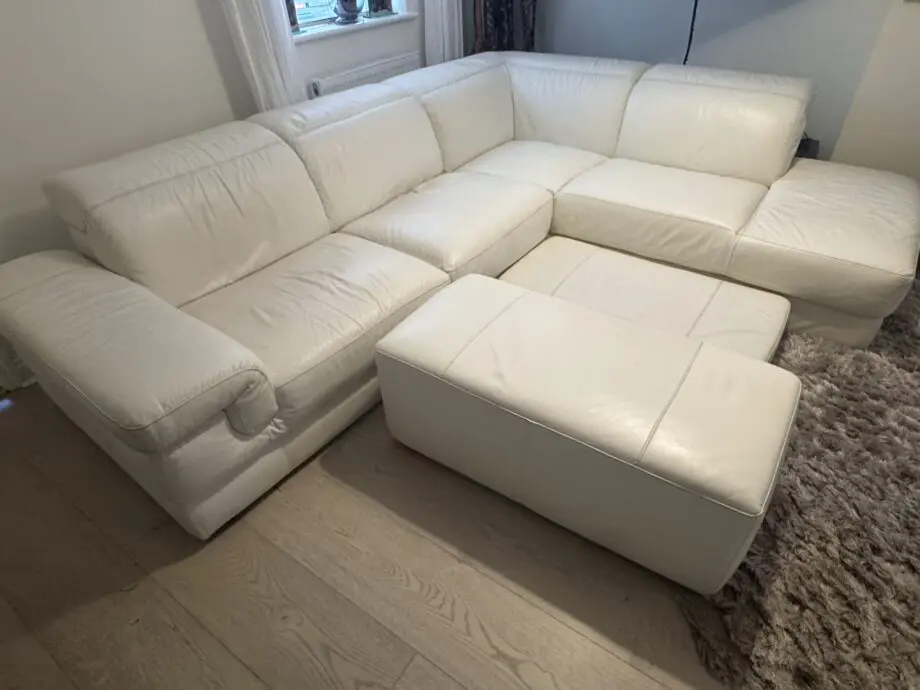Ottoman Cream Italian corner leather sofa set