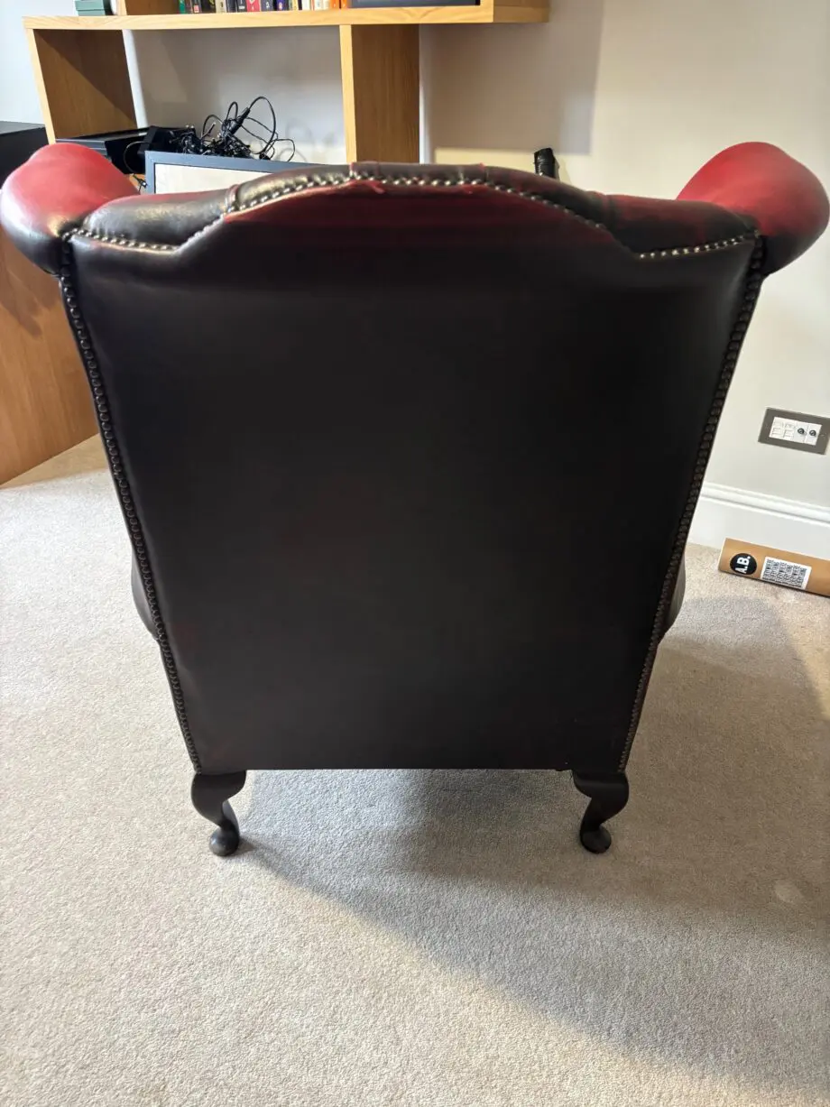 2 Chesterfield Queen Anne High Wing Back Oxblood Leather Armchair