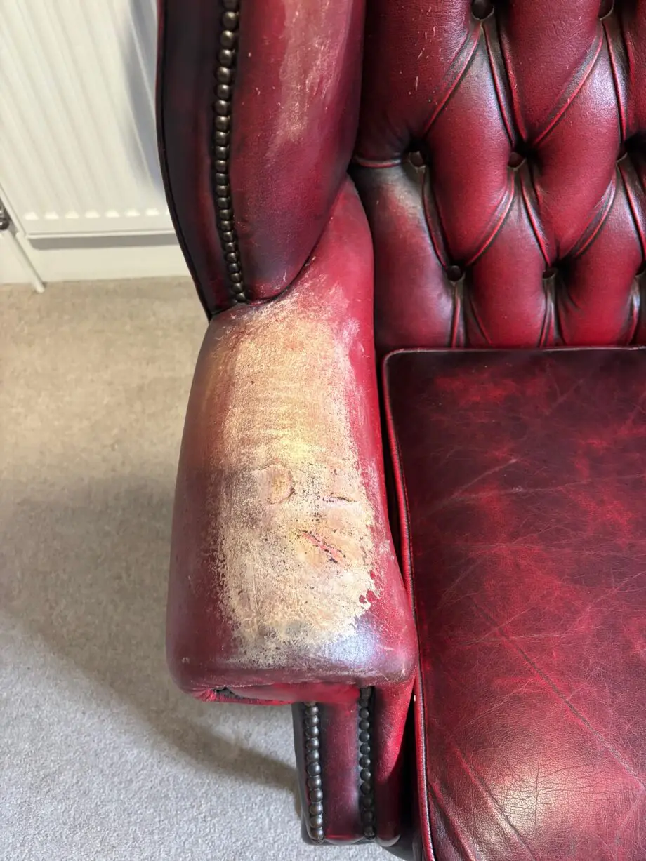 2 Chesterfield Queen Anne High Wing Back Oxblood Leather Armchair