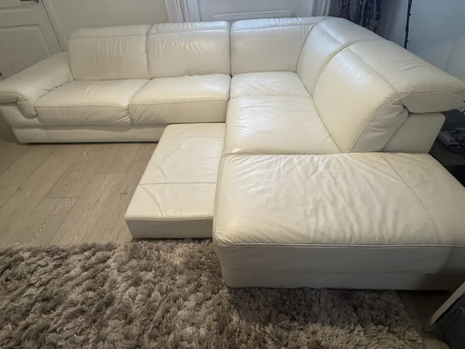 Ottoman Cream Italian corner leather sofa set