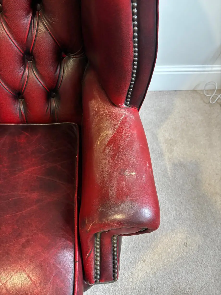 2 Chesterfield Queen Anne High Wing Back Oxblood Leather Armchair