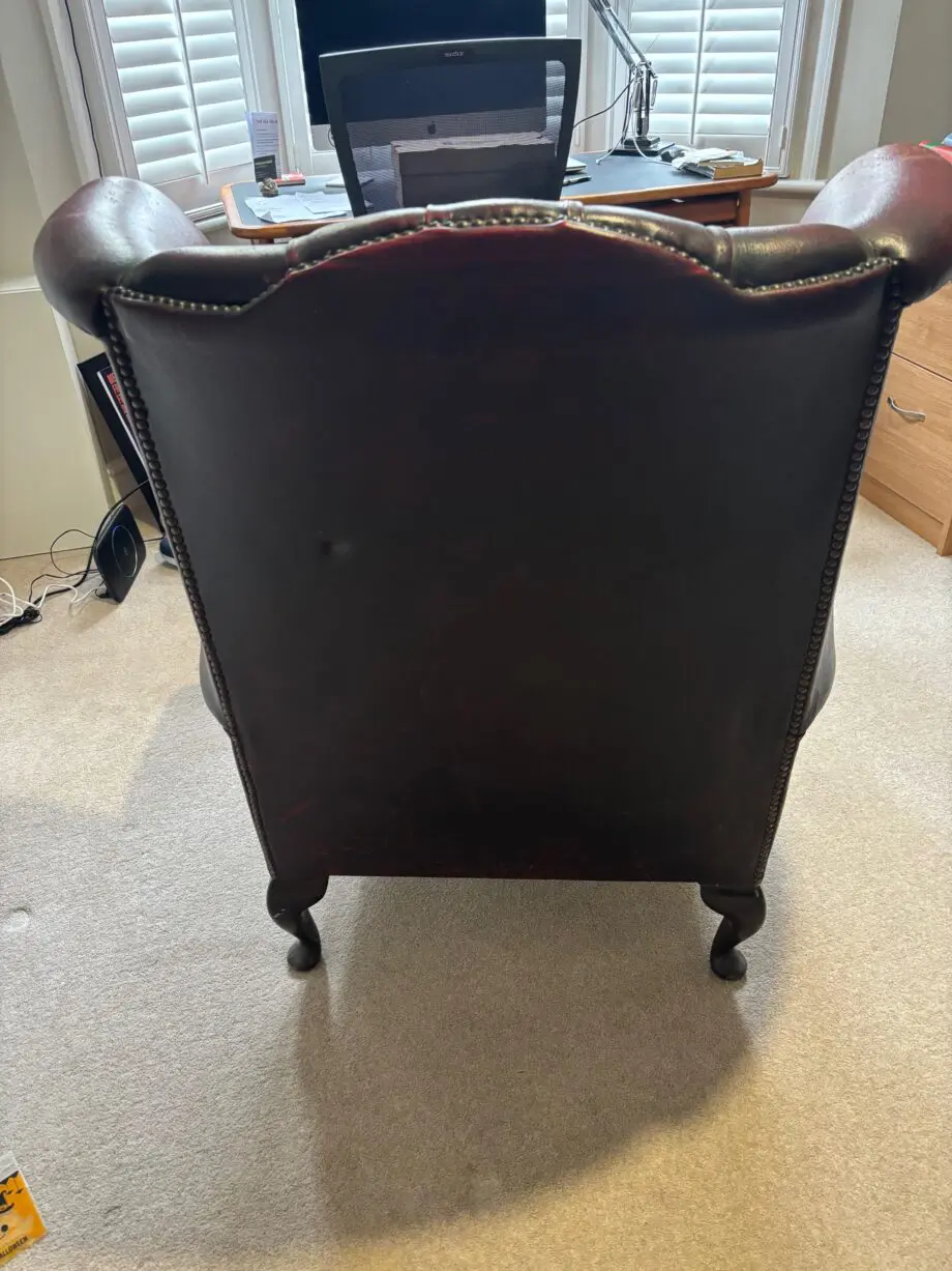 2 Chesterfield Queen Anne High Wing Back Oxblood Leather Armchair