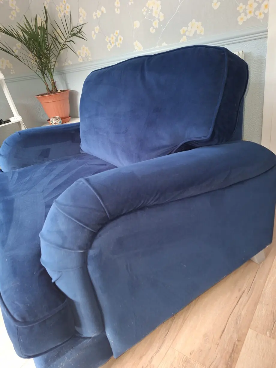 Next Lilly 3 seater & cuddle chair in dark blue plush velvet type of material