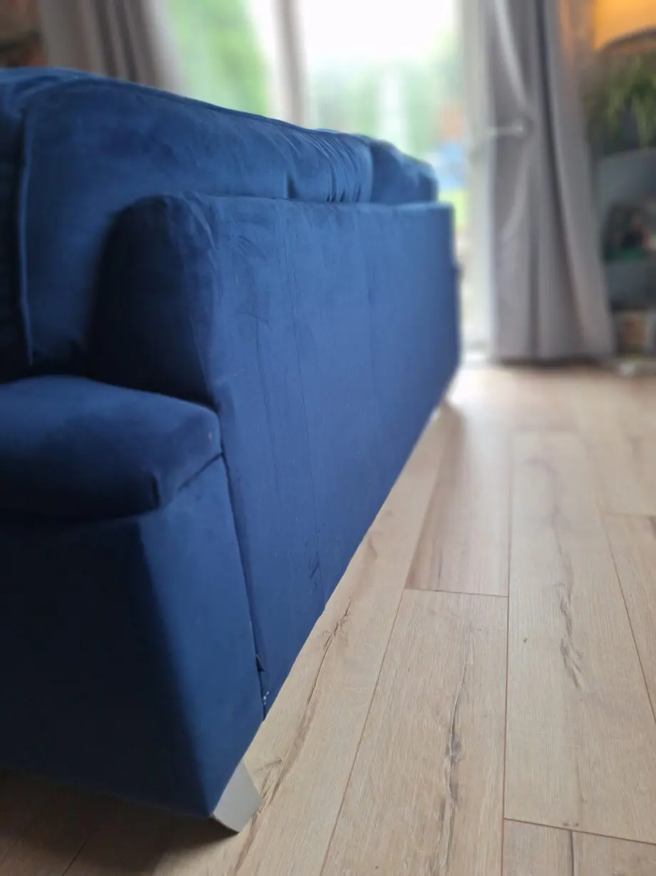 Next Lilly 3 seater & cuddle chair in dark blue plush velvet type of material