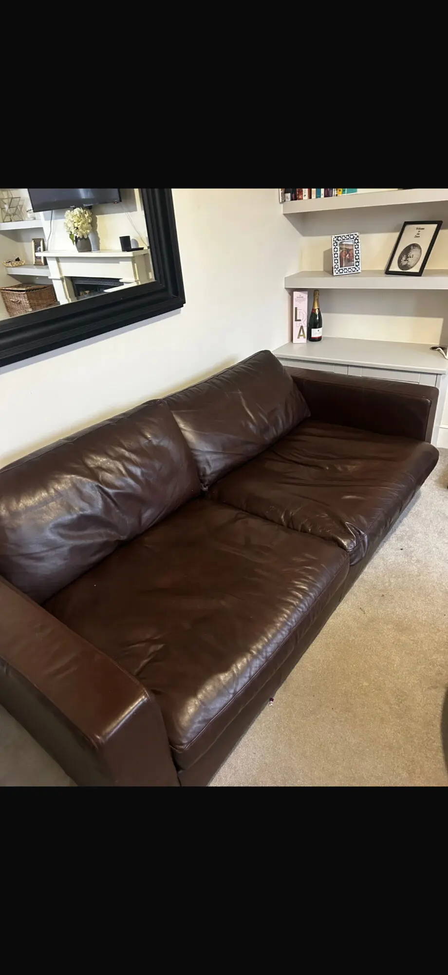 Marks and Spencer three seater sofa, brown, leather