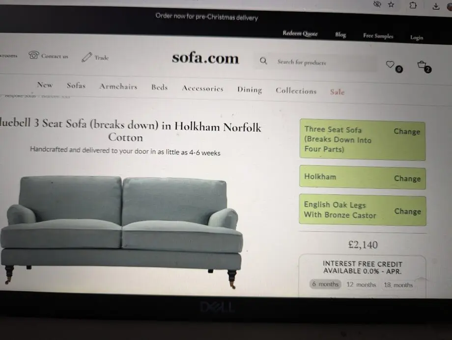 Sofa.com 3 seater (breaks down) Bluebell in Holkham Norfolk
