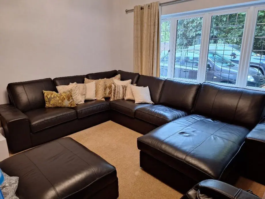 Ikea Dark brown leather corner sofa