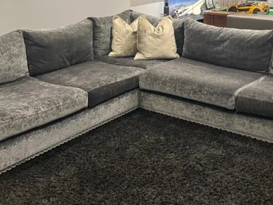 Grey corner sofa crushed velvet