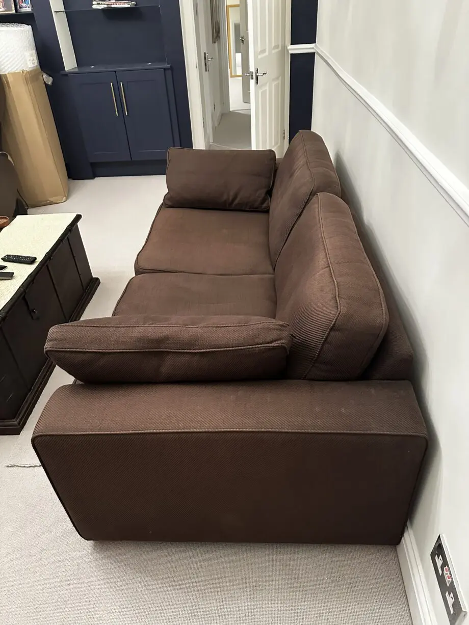 Heals Linear Sofas in Brown '8 Star Java Fabric': 3 seater and 2 seater owned from new