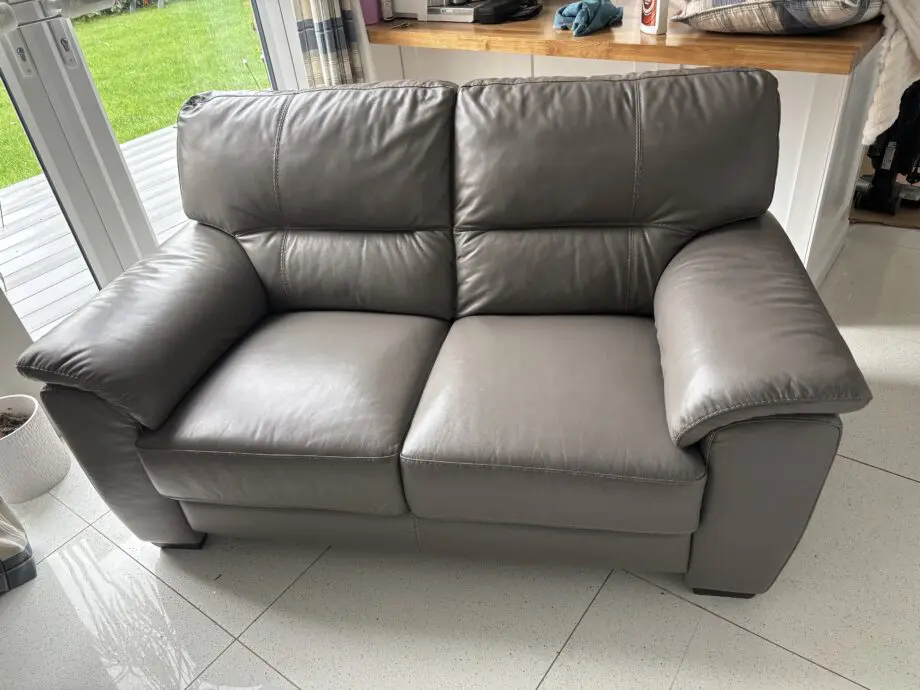 Furniture Village Grey Real Leather two Seat Sofa