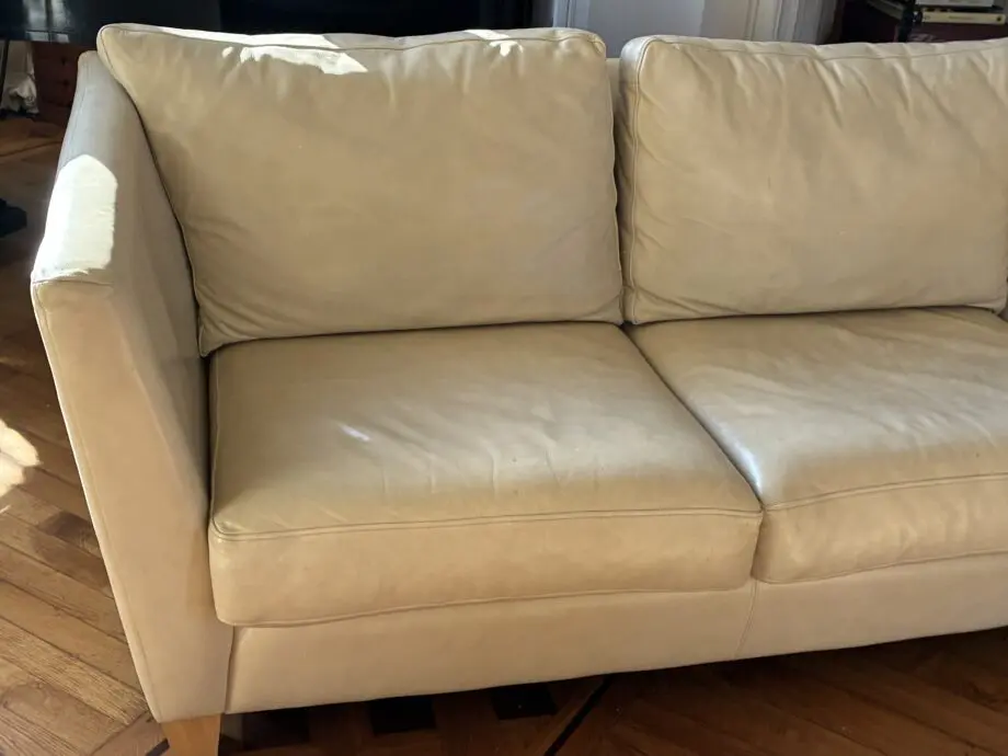 Gorgeous CREAM LEATHER Sofa by Delcor