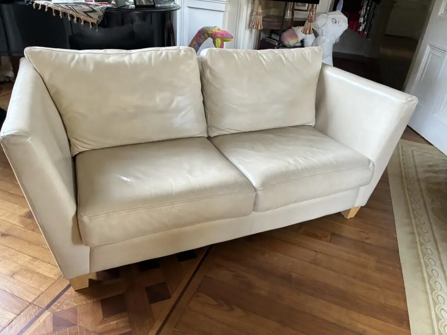 Gorgeous CREAM LEATHER Sofa by Delcor