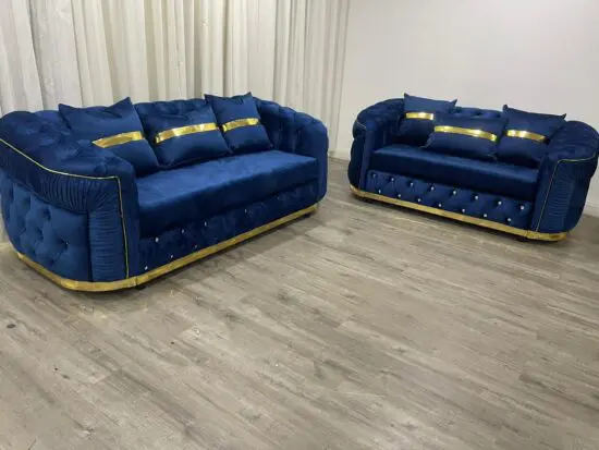 the Royal Sapphire Velvet Sofa Set