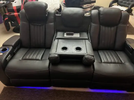 3 Seater Real Leather Cinema Recliner Sofa| Electric Couch with Power Plug Sockets, Cup Holders,Reading Lamps, LED & Massage