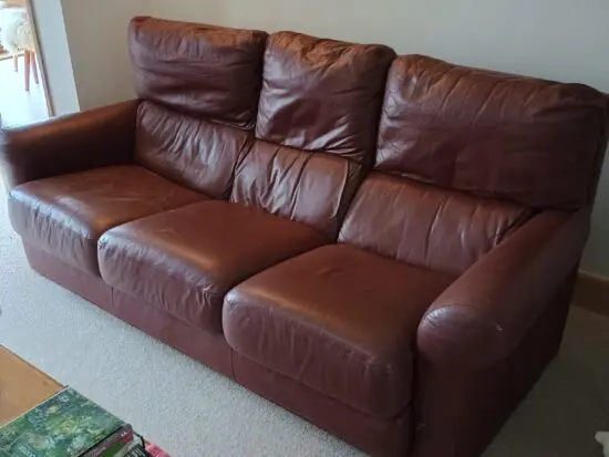 John Lewis 3 seater brown leather sofa and chair.
