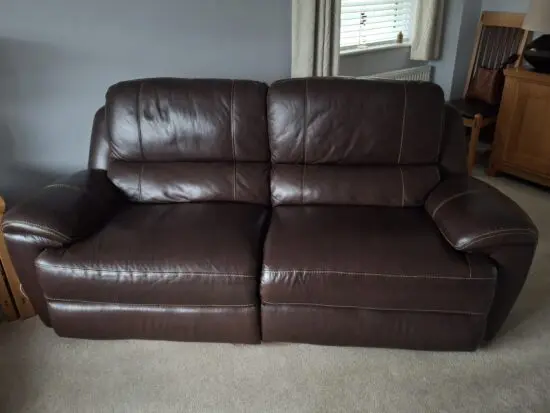 Oak furniture land dark brown leather sofa + armchair