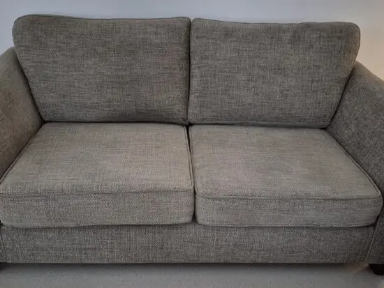 DFS BEIGE/OATMEAL 2X2 SEATER SOFAS AND STORAGE FOOTSTOOL