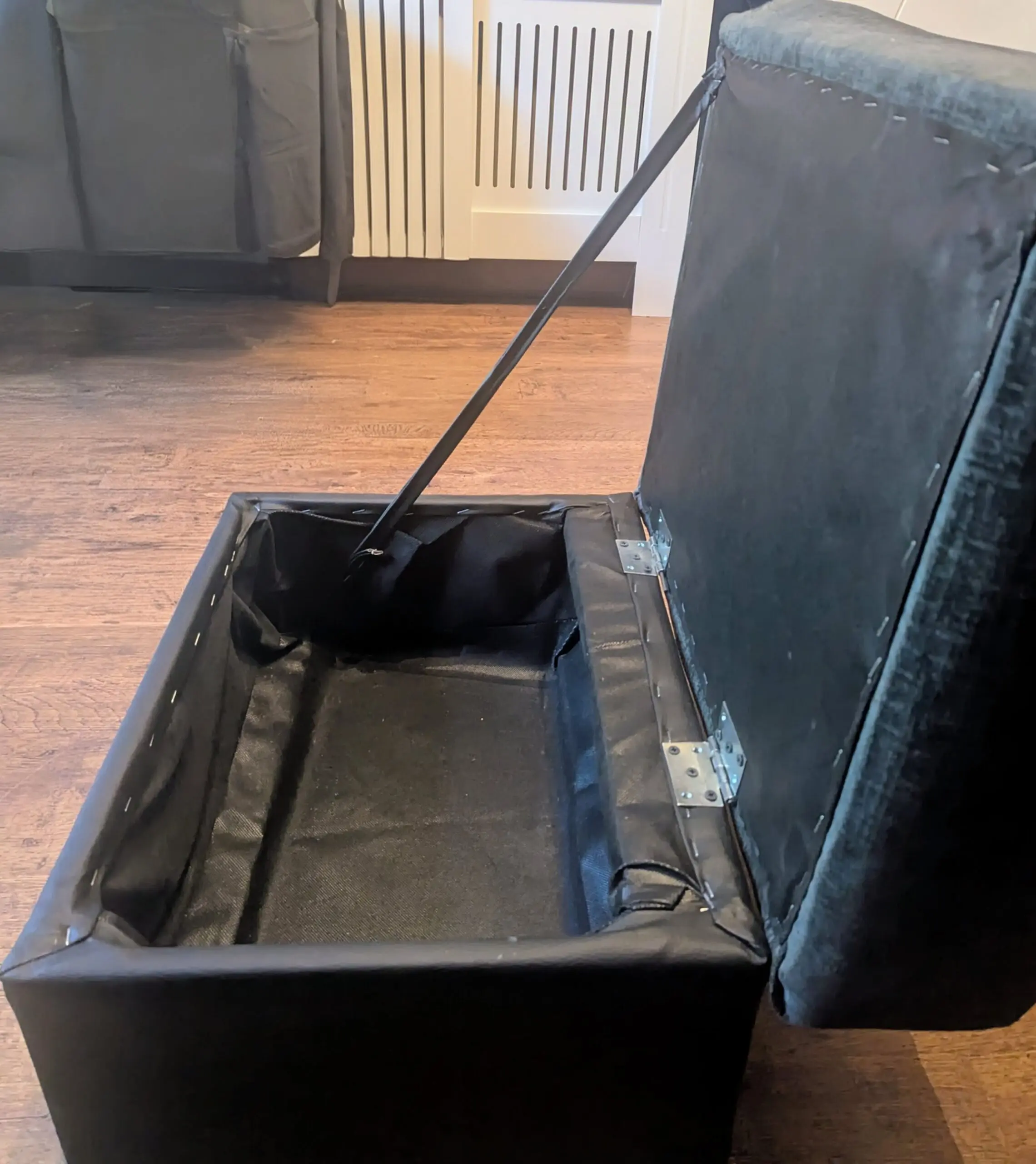 Grey and Black Corner Sofa with Matching Storage Ottoman/Footstool and Circular Swivel Chair