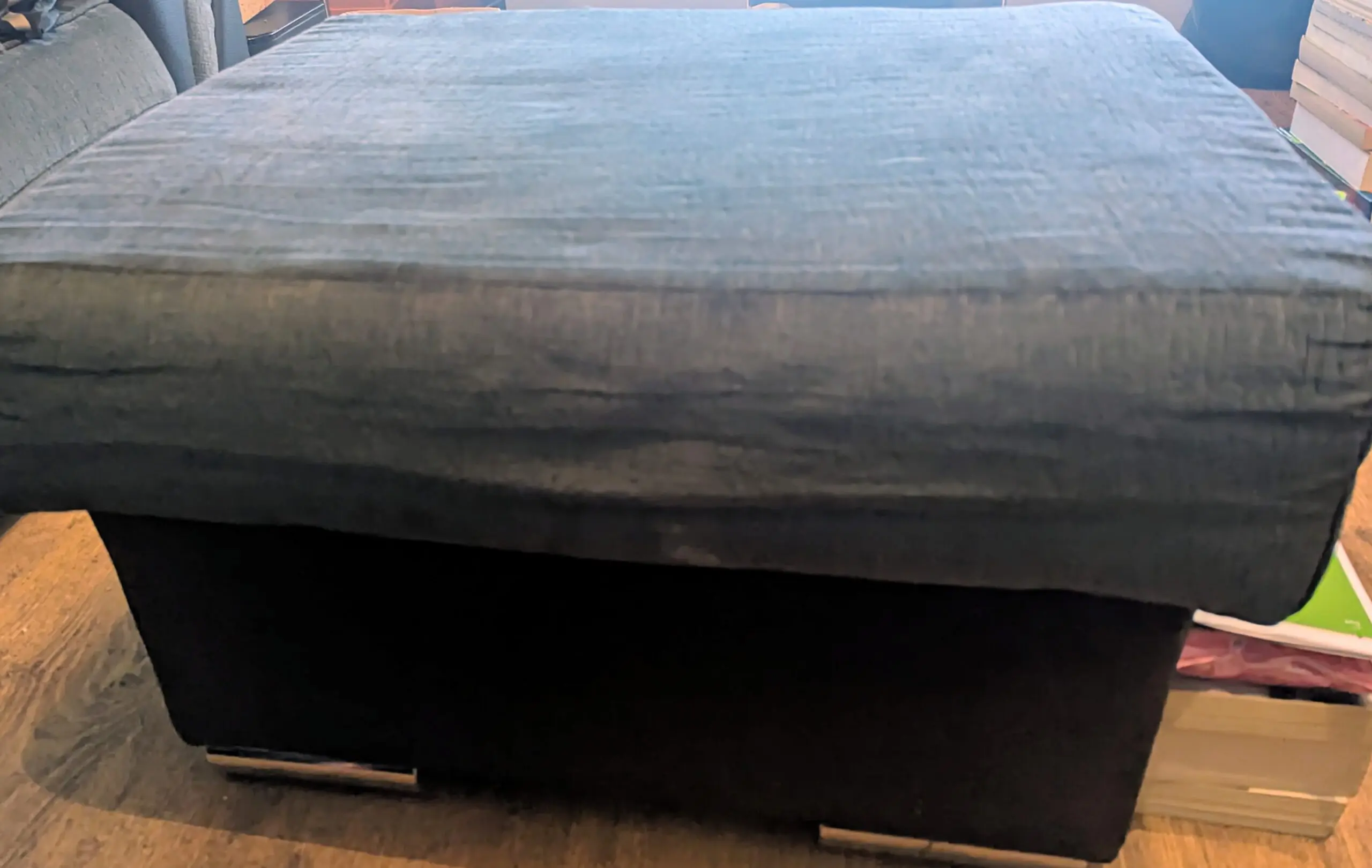 Grey and Black Corner Sofa with Matching Storage Ottoman/Footstool and Circular Swivel Chair