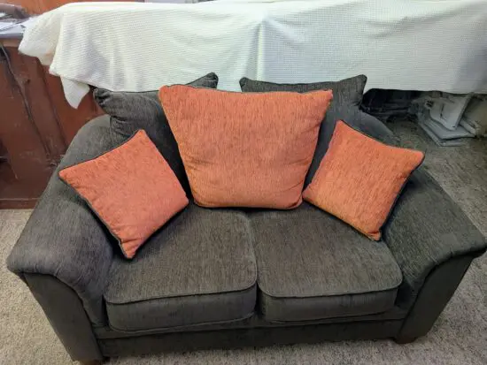 2 Seater, Memory Foam, Chocolate Brown Sofa with Orange Accessories