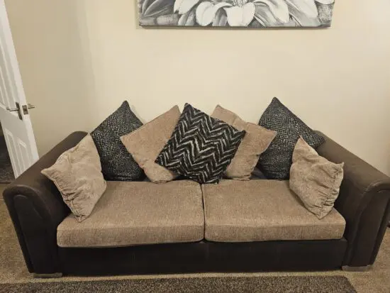 DFS cream and brown sofas