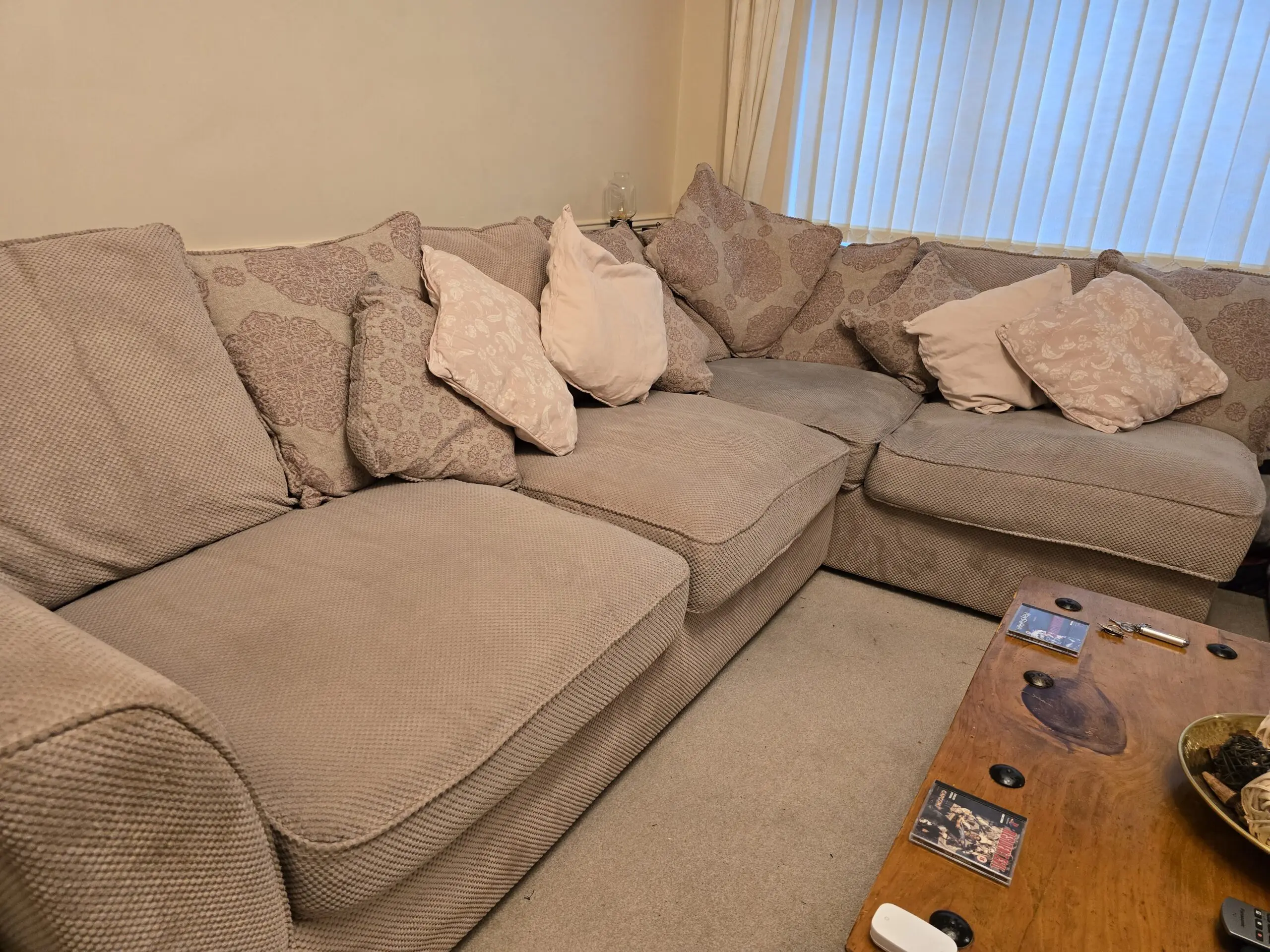 Oak Furniture Land Solid Oak Beige Corner Sofa Four Seater