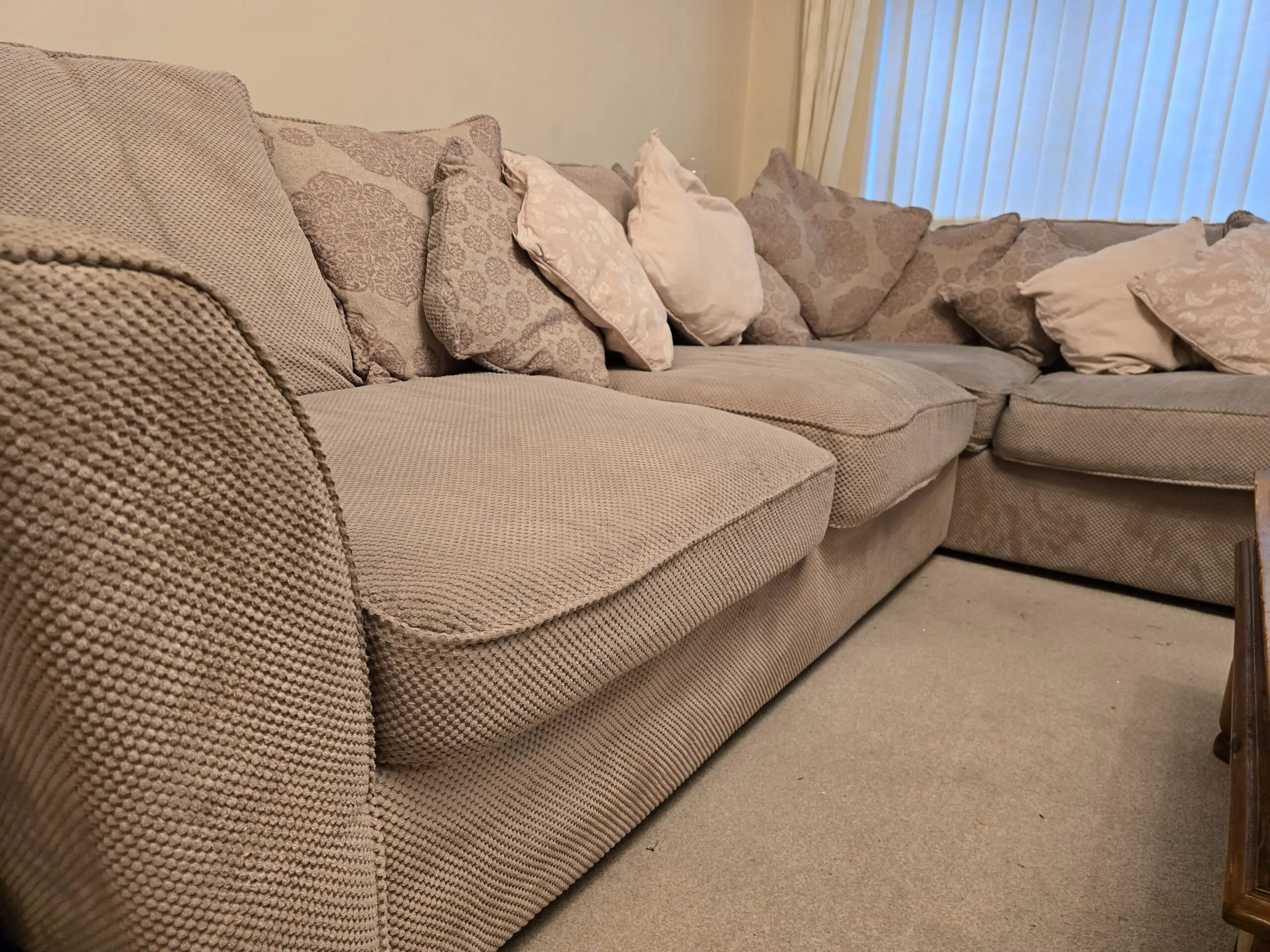 Oak Furniture Land Solid Oak Beige Corner Sofa Four Seater