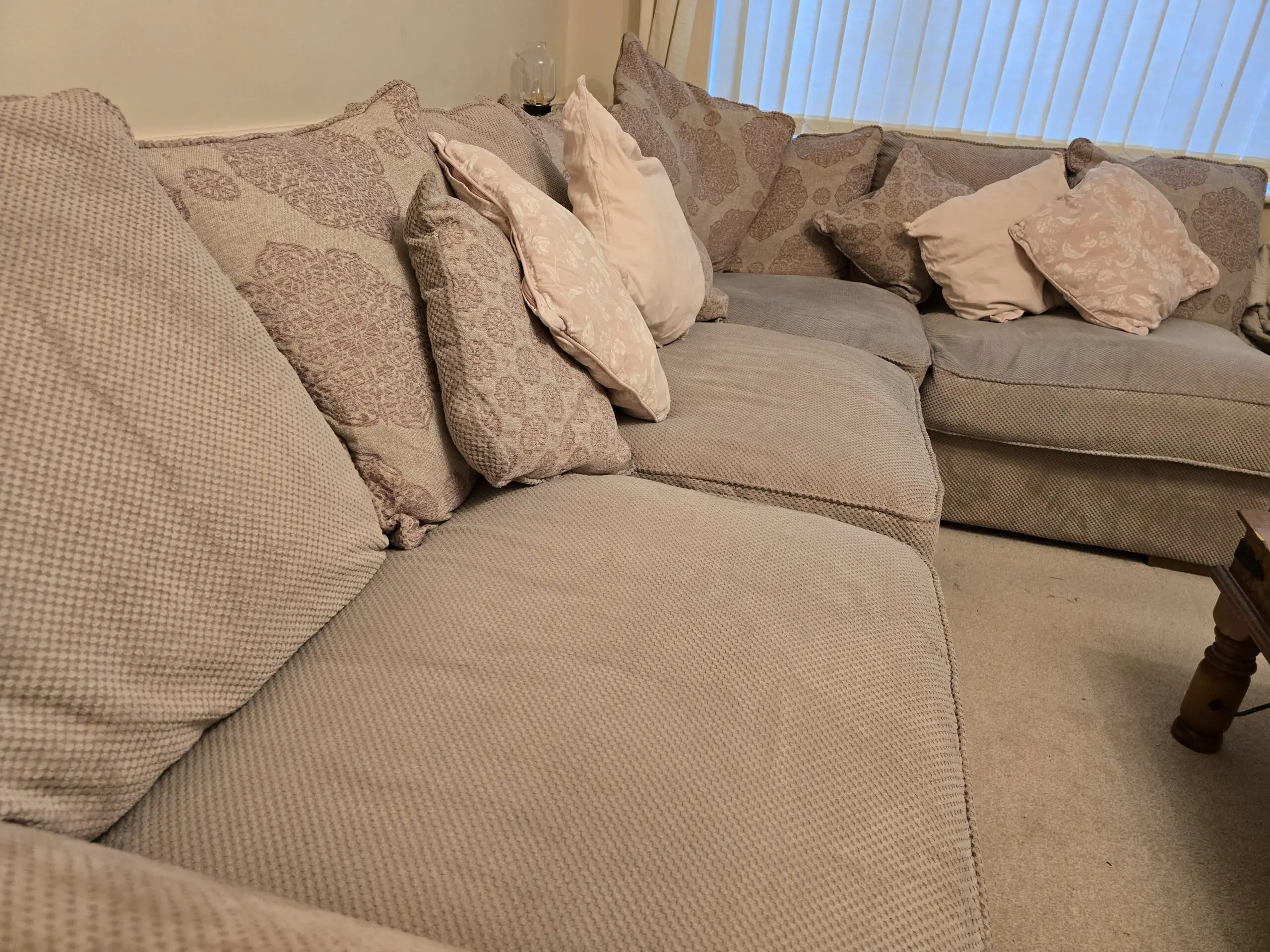 Oak Furniture Land Solid Oak Beige Corner Sofa Four Seater