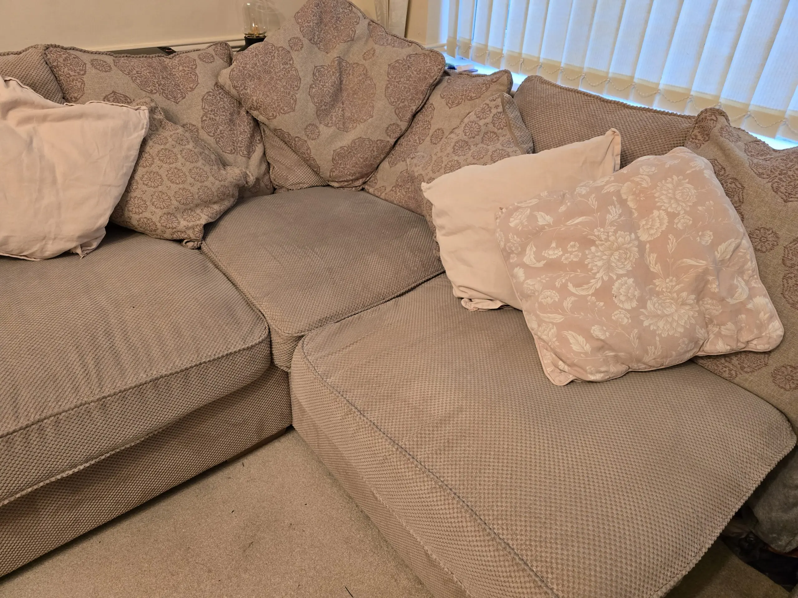 Oak Furniture Land Solid Oak Beige Corner Sofa Four Seater