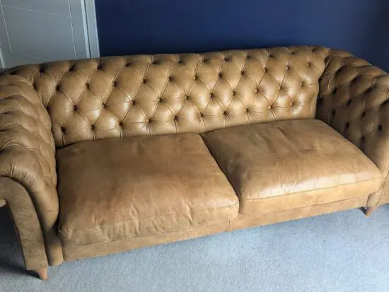 John Lewis Cromwell Chesterfield Grand 4 Seater Leather Sofa, Light Leg, Demetra Light Tan